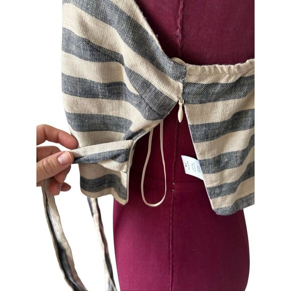 Anthropologie ASTR The Label Women's Wrap Crop Top Navy Tan Stripe Size L - Picture 6 of 10